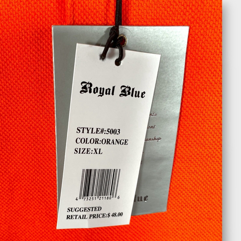 🦜 Orange Polo Shirt Men's XL 100% Cotton Royal Blue Apparel NWT - Picture 6 of 9